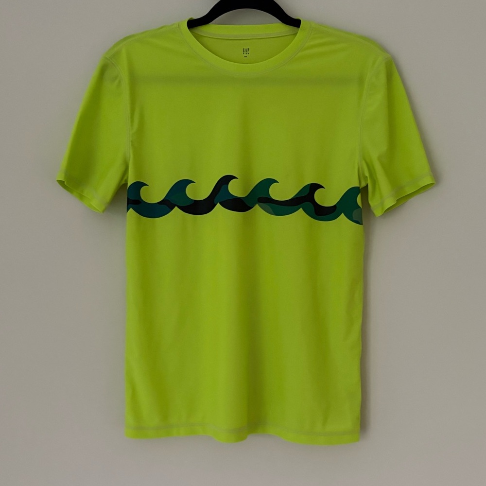 GAP KIDS Neon Green Swim Shirt with Wave Design